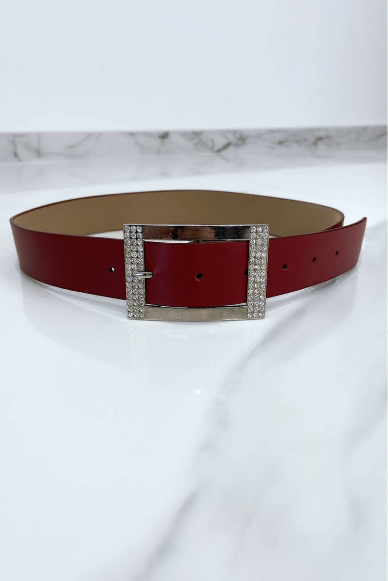 LS GROUP - Wholesale Belt - Women's - Burgundy and silver rhinestone belt for women 85cm0