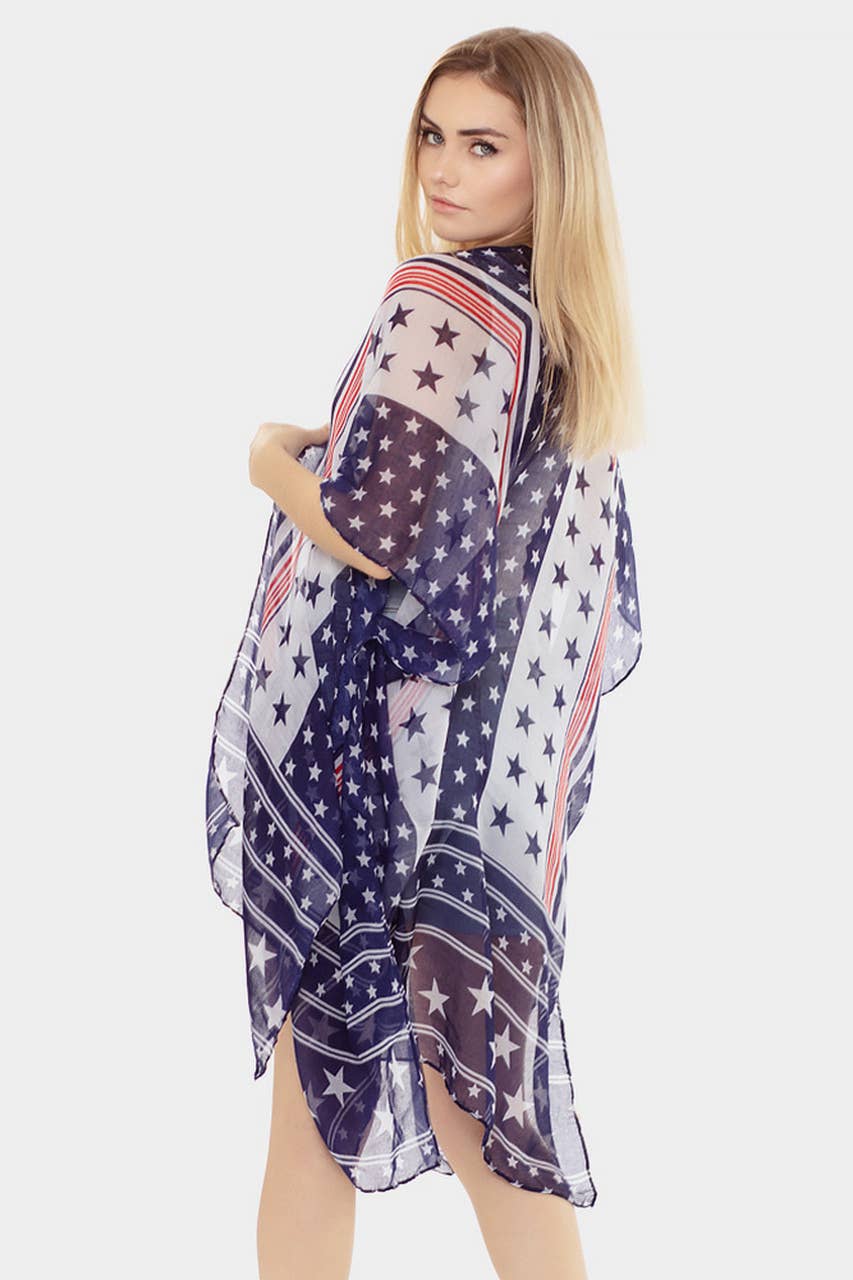 Hana - Wholesale Kimono - Women's - American Flag Multi Stars Summer Kimono3