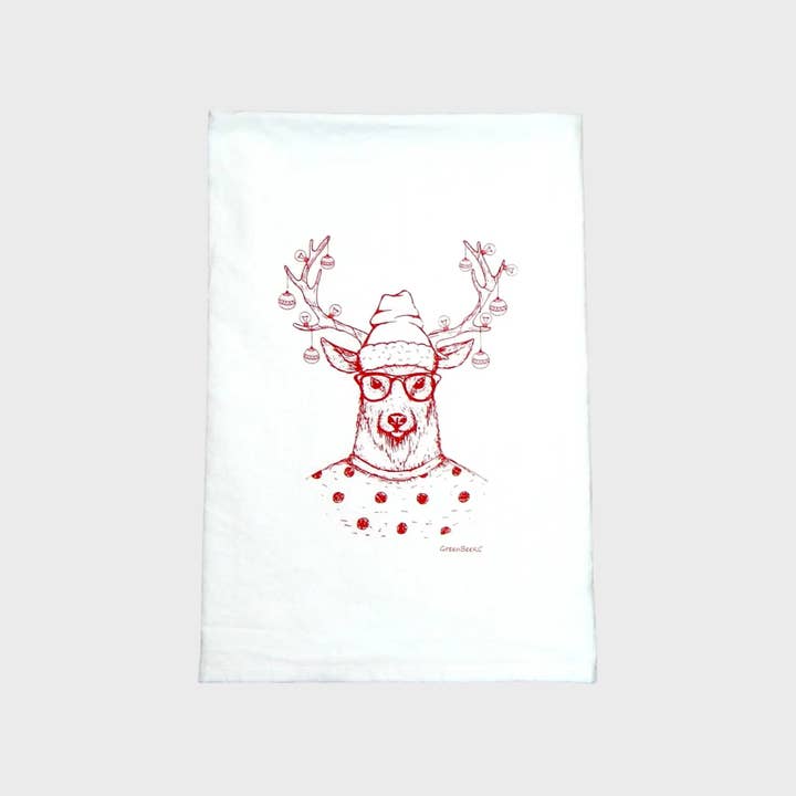 Green Bee Tea Towels - Wholesale Tea Towel - Christmas Reindeer Dish Towel | Tea Towels | Kitchen Towel