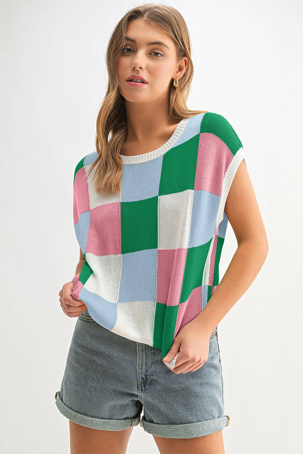 Aapparella - Vente Pull en maille – femme - Haut en tricot à manches courtes colorblock | S-2XL7