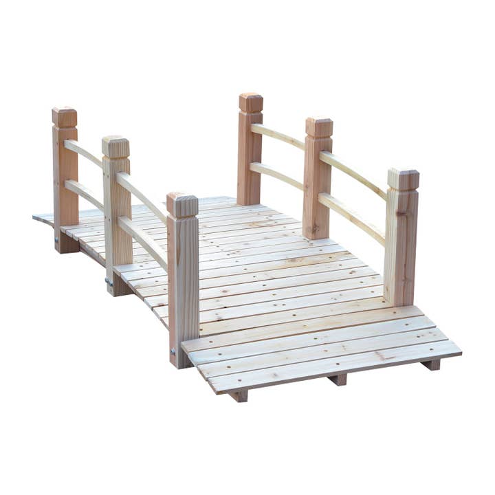 Outsunny Fir Wood Garden Bridge Arc Walkway With Side Railings For Backyards, Gardens, And Streams, Natural Wood, 60" X 26.5" X 19" Natural Wood for wholesale by Orange County Decor