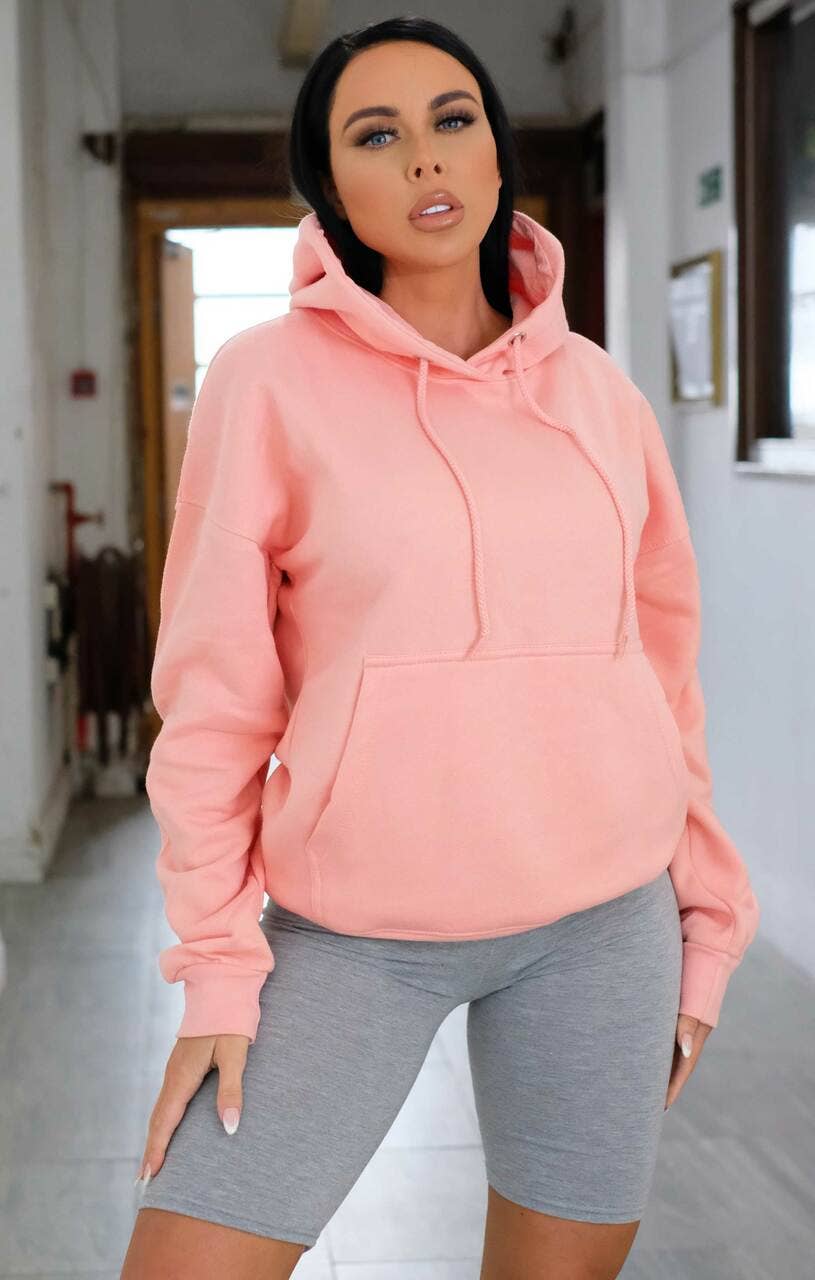 Femme Luxe – wholesale Hoodie – Women's – Pink Oversized Matching Drawstring Rib Cuff & Hem Pocket Hoodie - Melissa5