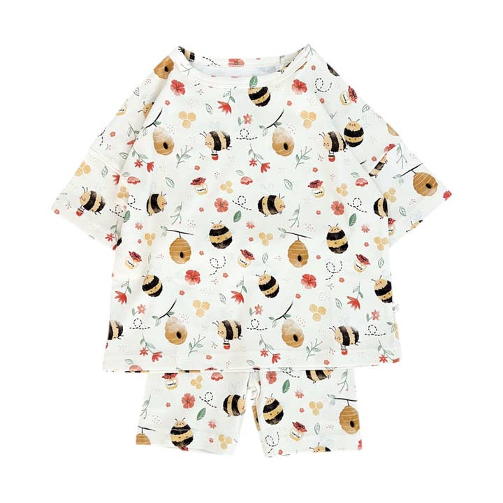 Organic Cotton Boxy Tee & Biker Short Set | Honey Bee for wholesale by Emi Lei