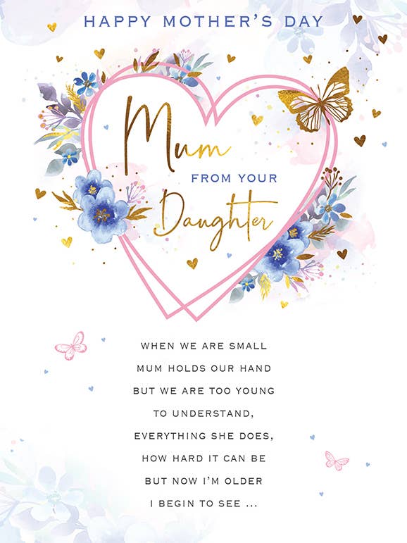 Moederdagkaart, Mam Van Dochter, harten en bloemen voor wholesale door Piccadilly Greetings