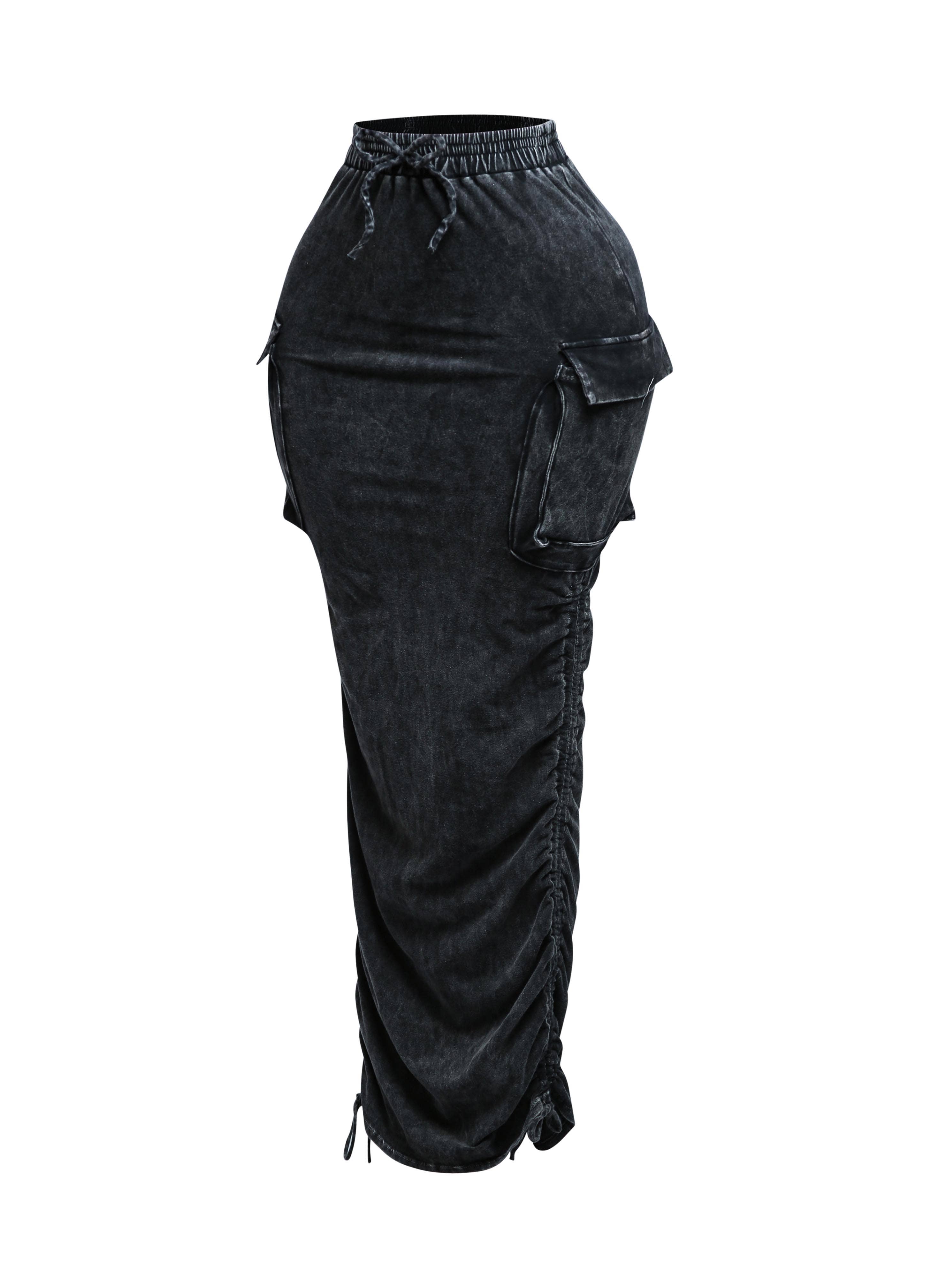 GRÅ PLUS SIZED Mineraltvättad kjol med dragsko för wholesale på Faire6