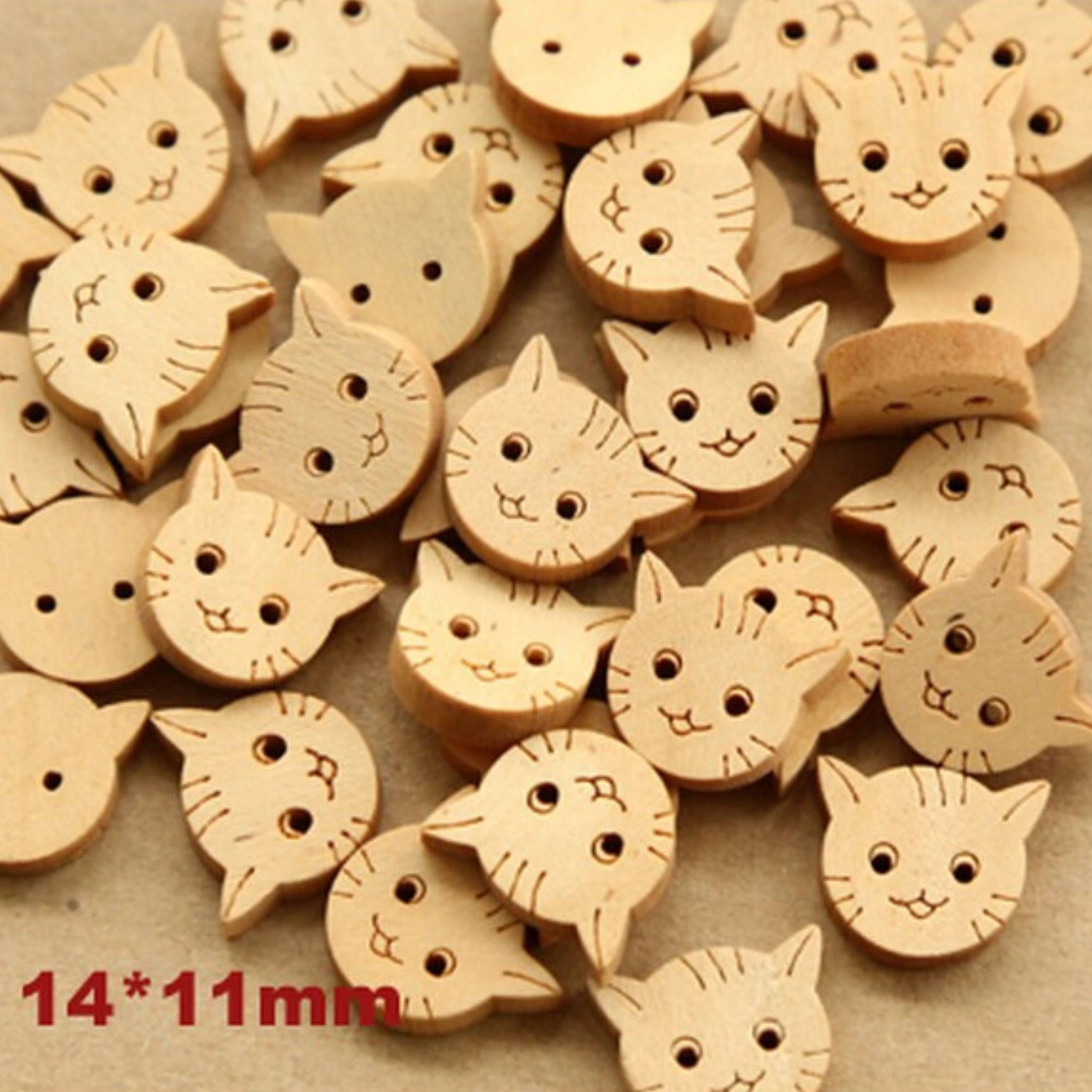 Magnifique Hearts – Großhandel Knopf/Druckknopf zum Annähen – Mischung aus braunen Katzenknöpfen, Tierknöpfen aus Holz, Miauknopf0
