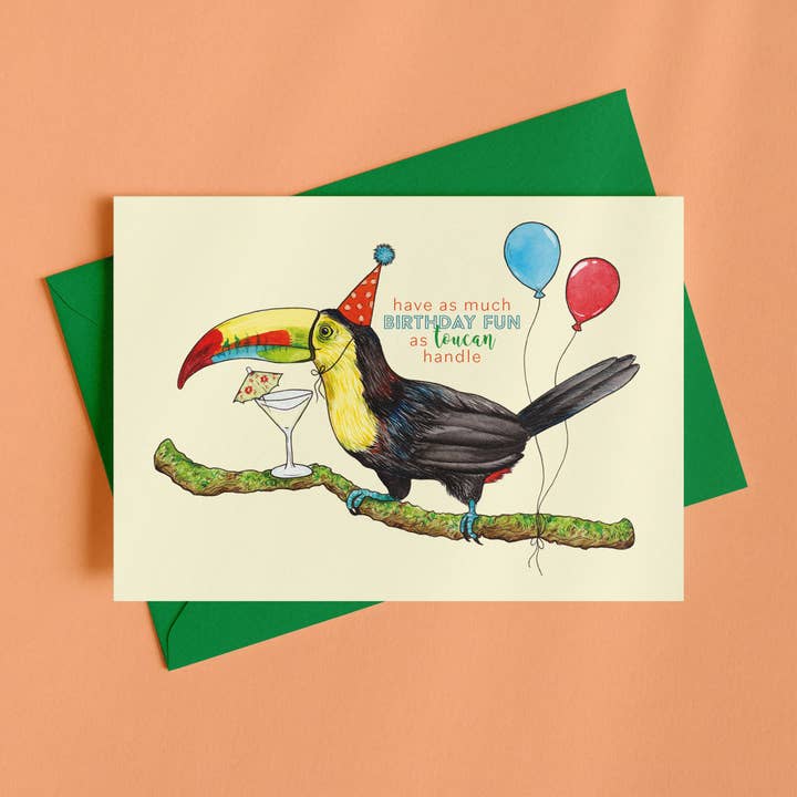 Carte d'anniversaire Toucan - Carte de vœux avec animal de fête pour la vente par Drawn to Nature