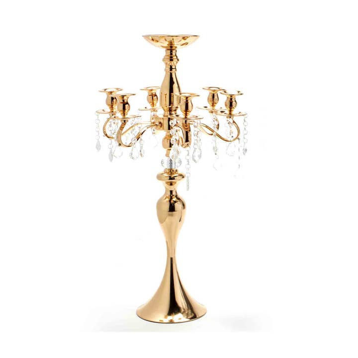 Candelabra 6 Arm Pillar Candle Holder - Gold for wholesale by Portofino International Trading, USA