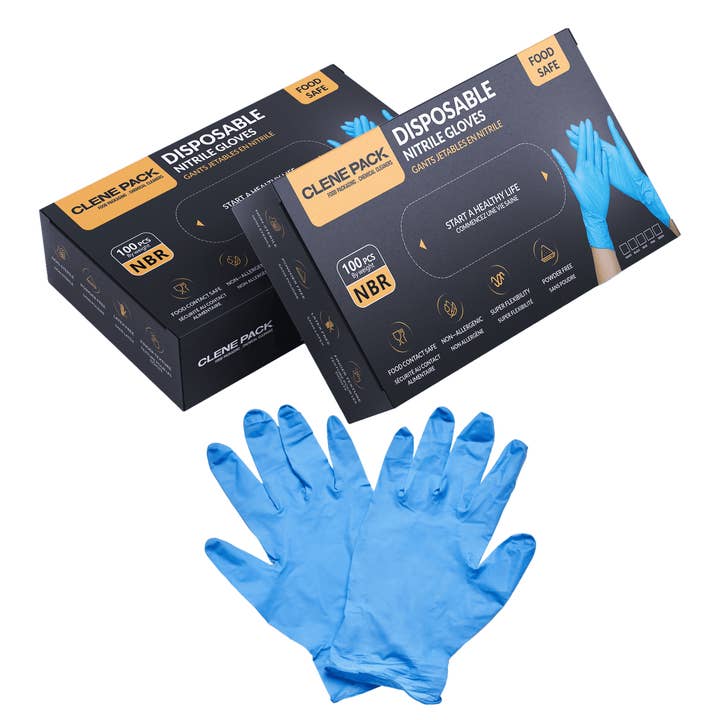 Gants en nitrile CLENE PACK, sans poudre ni latex, jetables pour la vente par Clene Pack