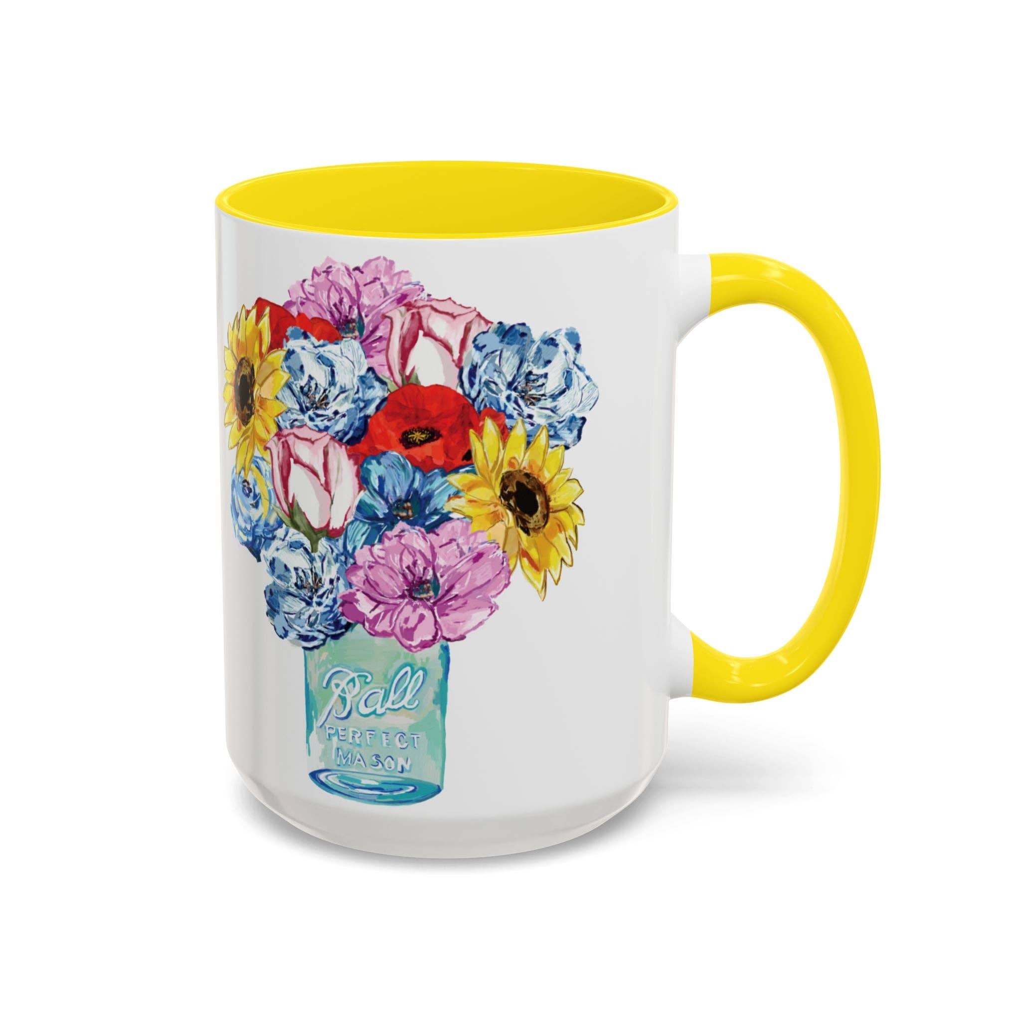 Blue Cava - Wholesale Coffee Mug - Spring Floral Mason Jar Two Tone Ceramic Mug - 11 oz & 15 oz41