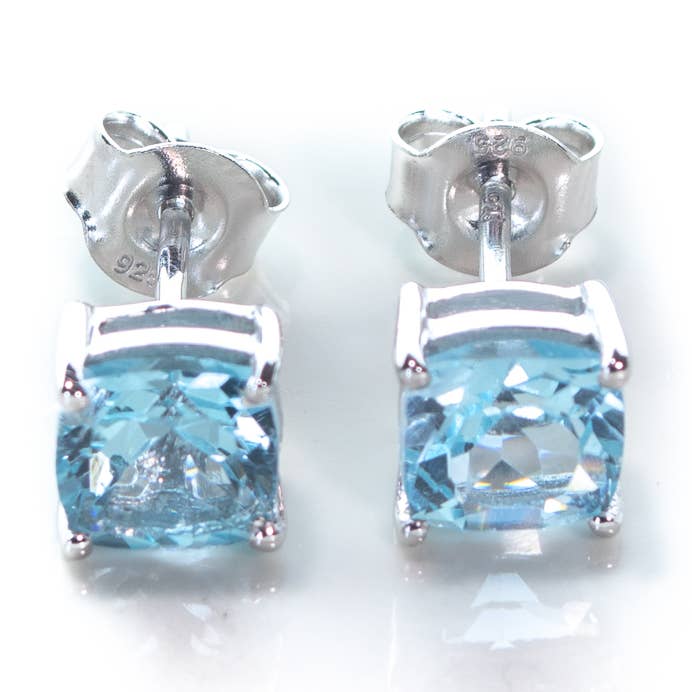 6 MM Natural Blue Topaz 2.25 CT Cushion Cut Panjshir Earring in Silver 925 for wholesale by Vayo Pearls