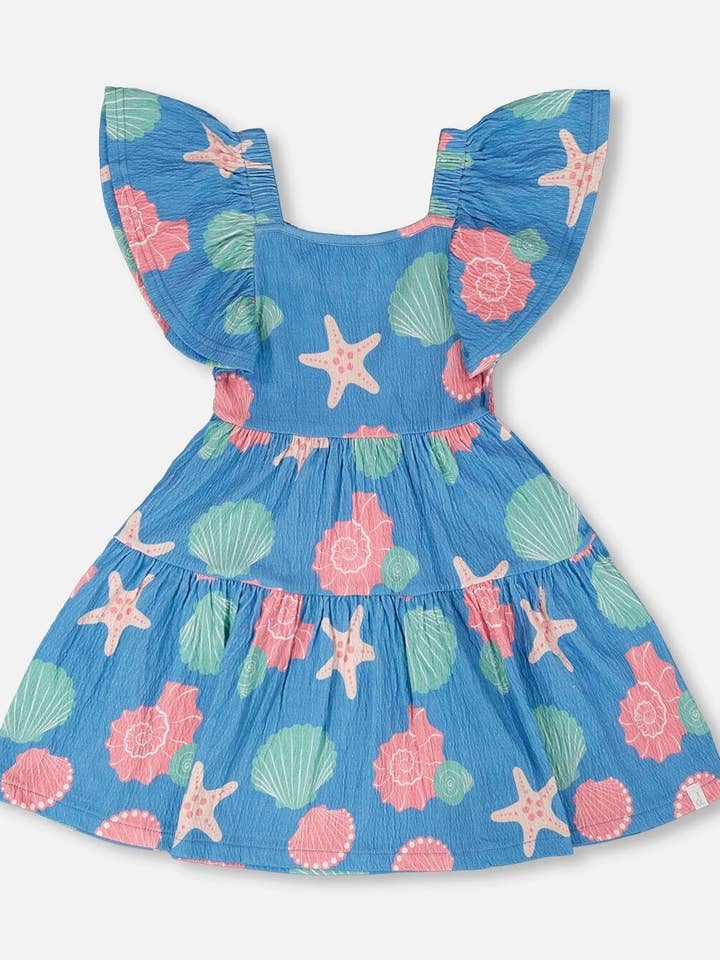 Vestido de Jersey Enrugado com Estampa de Conchas Azuis por atacado de Deux par Deux