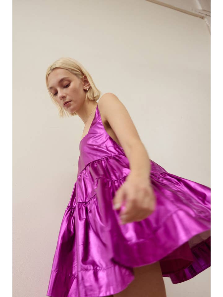 Lara Daisy - Wholesale Dress - Women's - Vintage Effect Metallic Babydoll Mini Dress