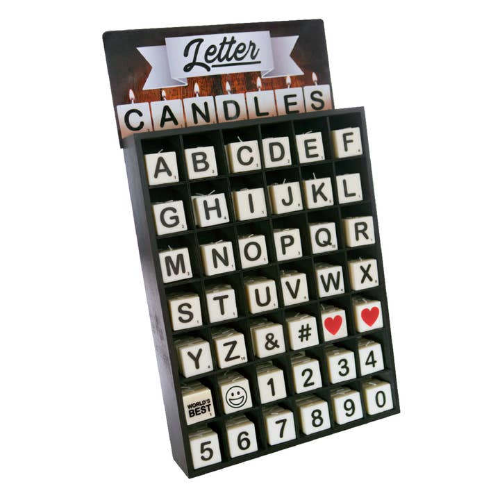 Number/Letter Candle (42 X 4 ) CDU for wholesale by Boxer Gifts