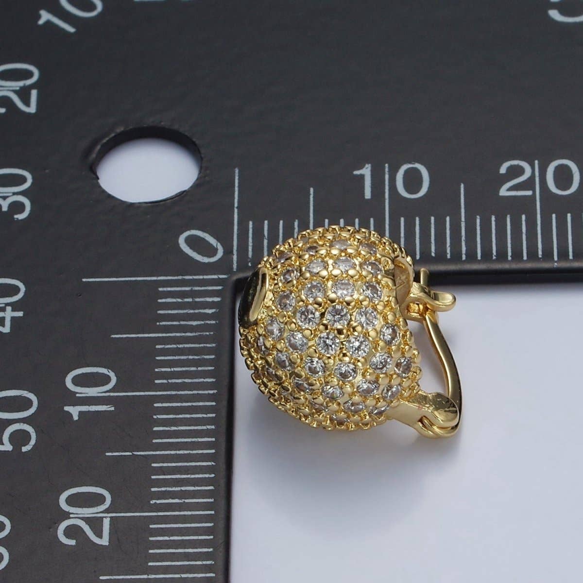 Aim Eternal - Wholesale Cocktail/Statement Ring - 14K Gold Filled Round Ball CZ Micro Paved Dome Latch Earrings in Gold & Silver | V491 V4923