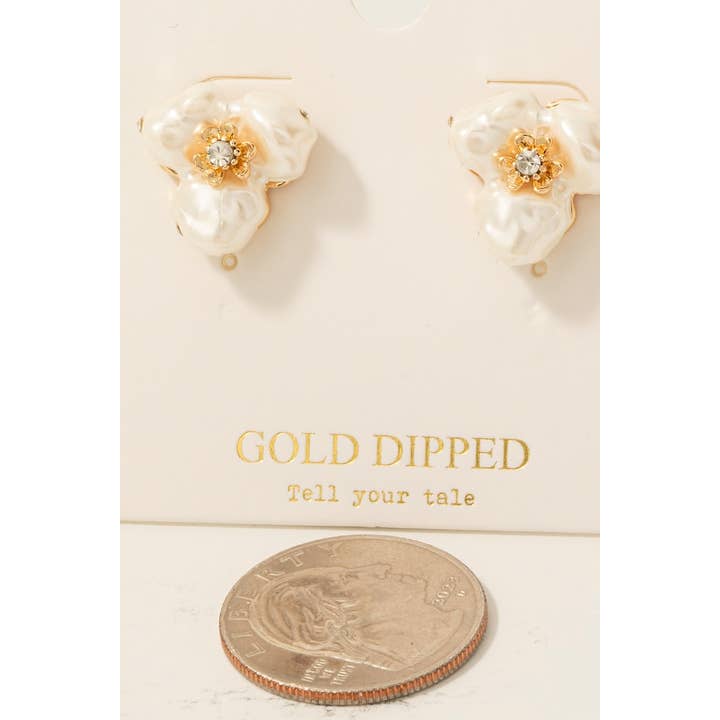 GDCRM Gold Dipped Pearl And Gem Flower Stud Earrings for wholesale on Faire