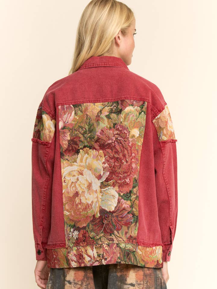 Davi & Dani - Wholesale Jacket - Women's - STONE WASHED DENIM JACQUARD PANEL MIDI JACKET2