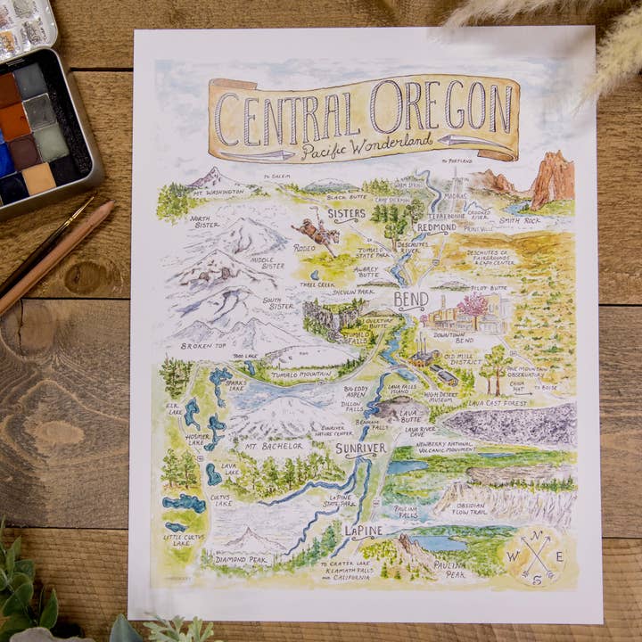 Central Oregon Map 11"x14" Art Print for wholesale by Hiker Booty