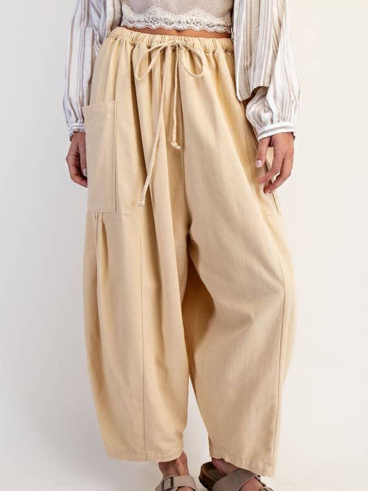 Calças de Linho Viscose Lavagem Suave de Perna Larga P0060C37 por atacado de Sunday Morning