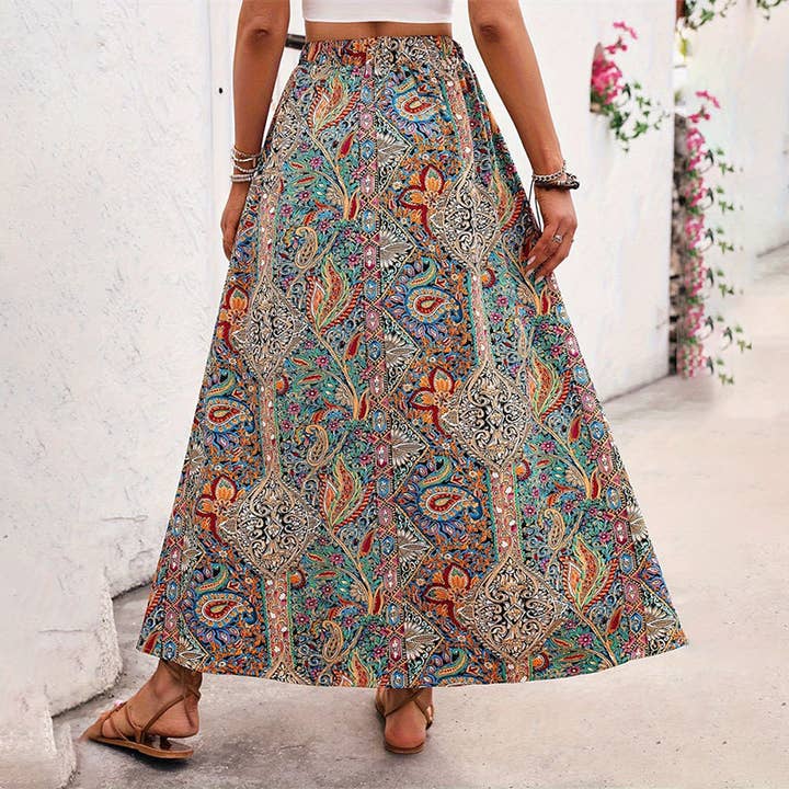 MULTICOLOR Famous style print slit A-line skirt for wholesale on Faire
