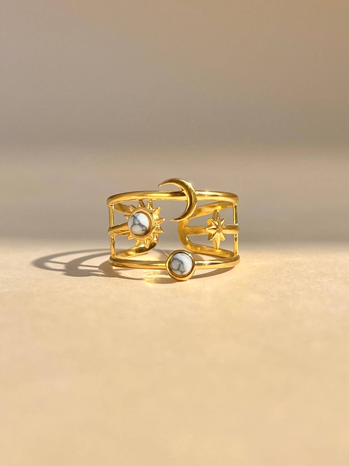COSMOS - Venta al por mayor Anillo con gemas - Anillo ajustable con luna, estrella y sol con piedra0