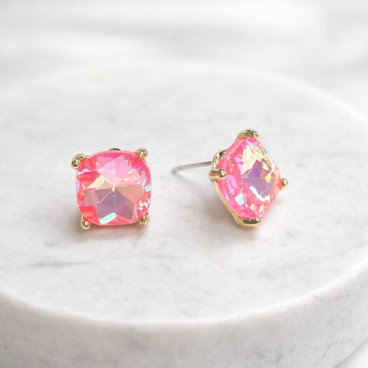 Brincos de esmalte de vidro em corte almofadado neon de 12 mm por atacado de StarryNYC