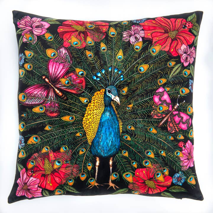 Funda de cojín de terciopelo con diseño de pavo real 48x48 cm para venta al por mayor de Nadja Wedin design