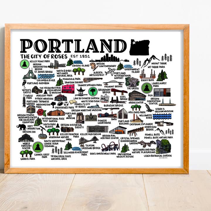 Whereabouts Shop - Wholesale Art Print - Portland Oregon Map Color Art Print