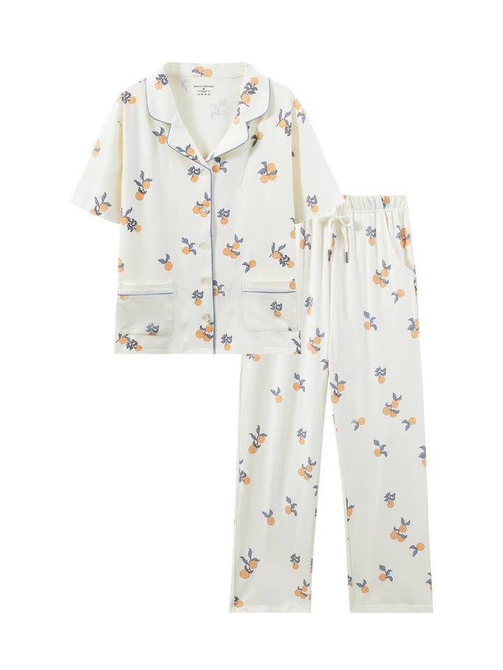 Women Organic Bamboo Summer PJ Set-Clementine for wholesale by Norsu Organic