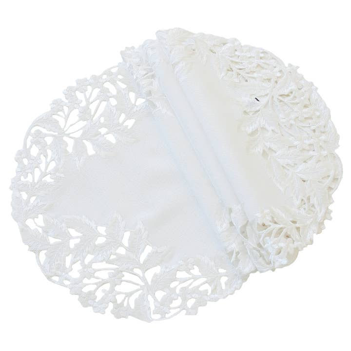 16" Round Arietta Embroidered Cutwork Spring Doilies for wholesale by Xia Home Fashions & Manor Luxe