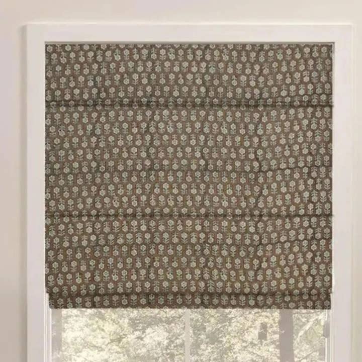 Boho Block Print Thick Linen Roman Shade - Tulsi Buti for wholesale by Fabdivine