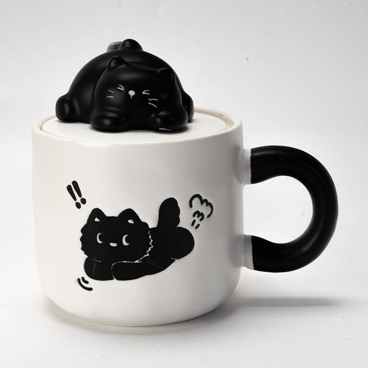Black Cat 13oz Mug With Lid and Spoon (10/30) and other Purchase Wholesale japanese mug. Free Returns & Net 60 Terms on Faire trending on Faire.