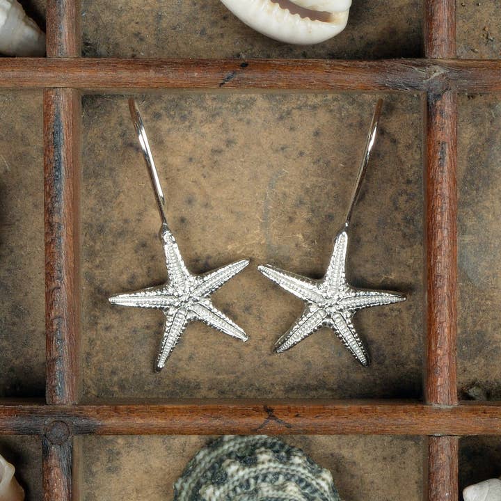 Glover & Smith - Venta al por mayor Pendientes colgantes - Pendientes colgantes con forma de estrella de mar, joyas de peltre inglés2