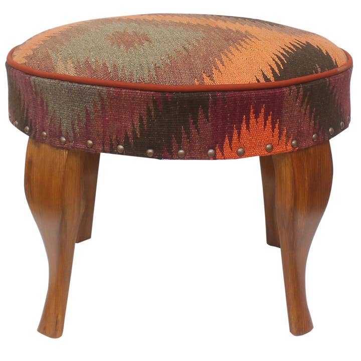 Bohemian Braylen Handmade Kilim Upholstered Ottoman for wholesale by Arshs Fine Rugs