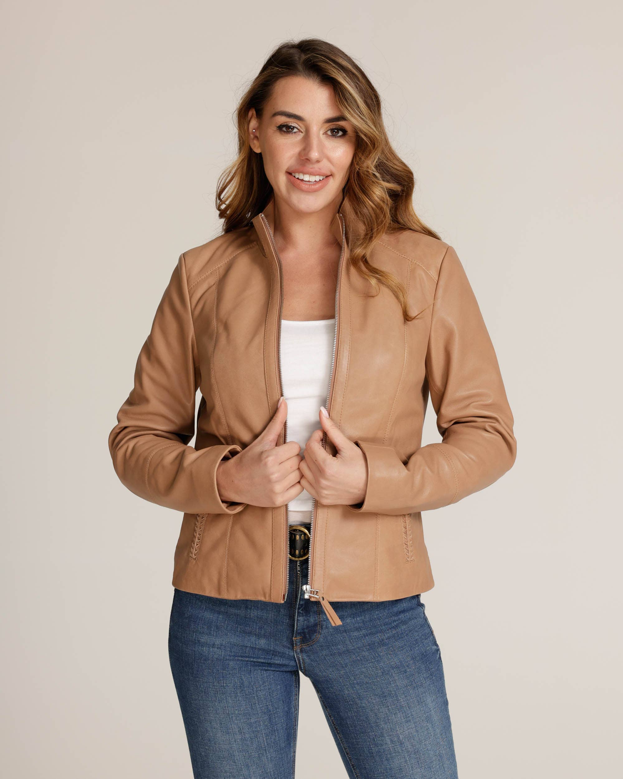 Amsterdam Heritage Leather Belts, Bags, Jackets & Apparel - Wholesale Leather Jacket - Women's - Chicago | Black and Creme Women's Leather Urban Jacket13