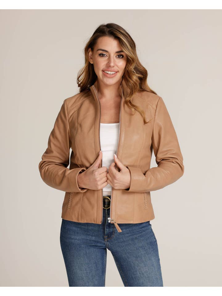 Amsterdam Heritage Leather Belts, Bags, Jackets & Apparel - Wholesale Leather Jacket - Women's - Chicago | Black and Creme Women's Leather Urban Jacket13