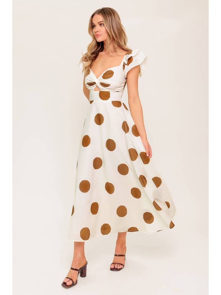 IVORY CAMEL A printed woven midi dress - ID22364 for wholesale on Faire