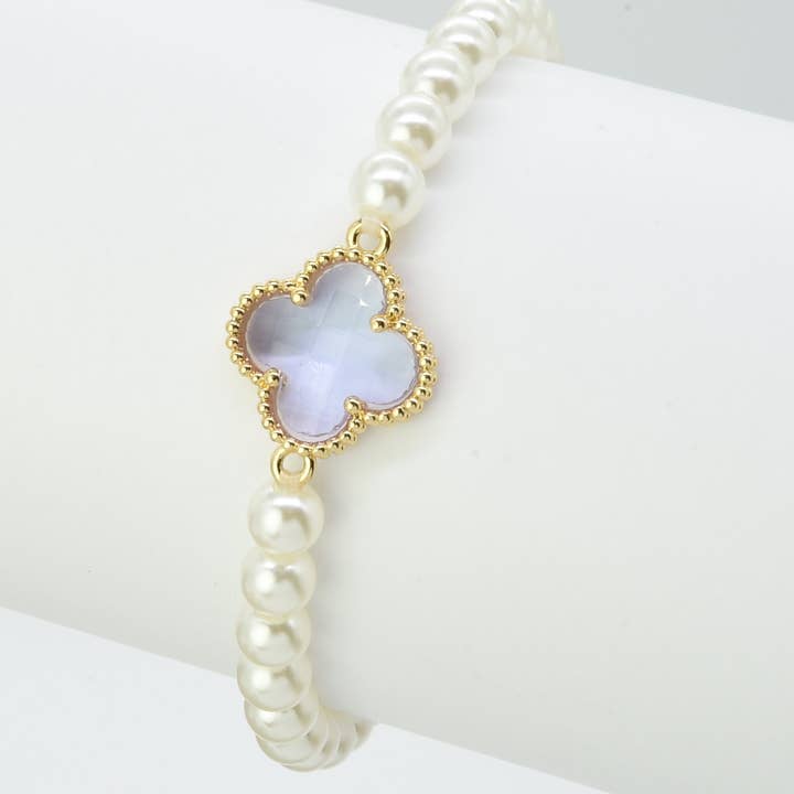 MiMi Wholesale - Wholesale Beaded Bracelet - Clover Accent Pearl Stretch Beaded Bracelet5