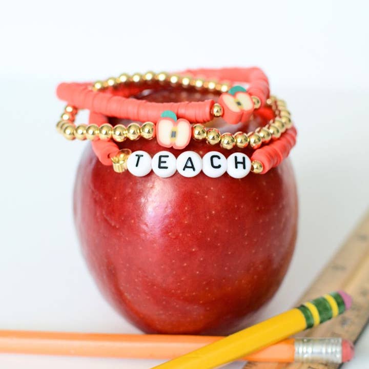 Two and Crew - Wholesale Jewelry Set - Red Apple charm Teacher appreciation gift Bracelet Stack