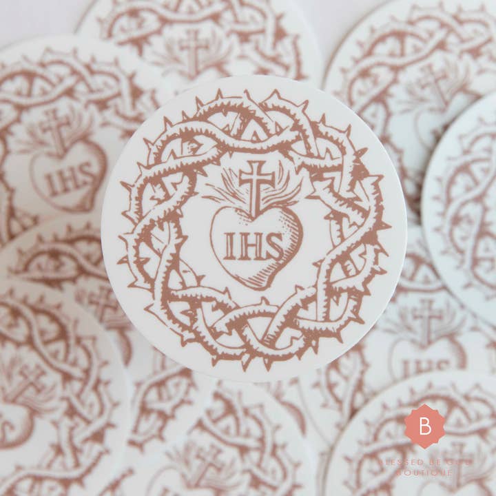 Blessed Be God Boutique - Wholesale Sticker - Jesus IHS Crown of Thorns Sticker, Catholic Vinyl Sticker