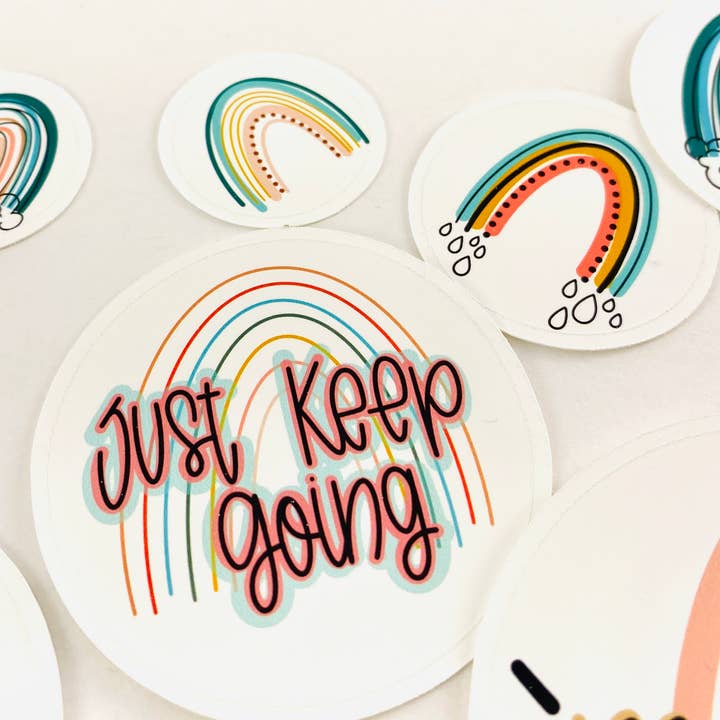 Boho Rainbow, Just Keep Going- Vinyl Decal, Sticker for wholesale by Positively Handwritten