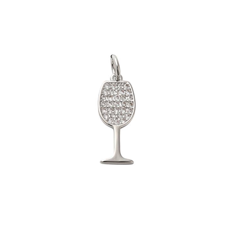 The Charm Bar Company - Wholesale Wine charm - Silver Cubic Zirconia Wine Glass Charm