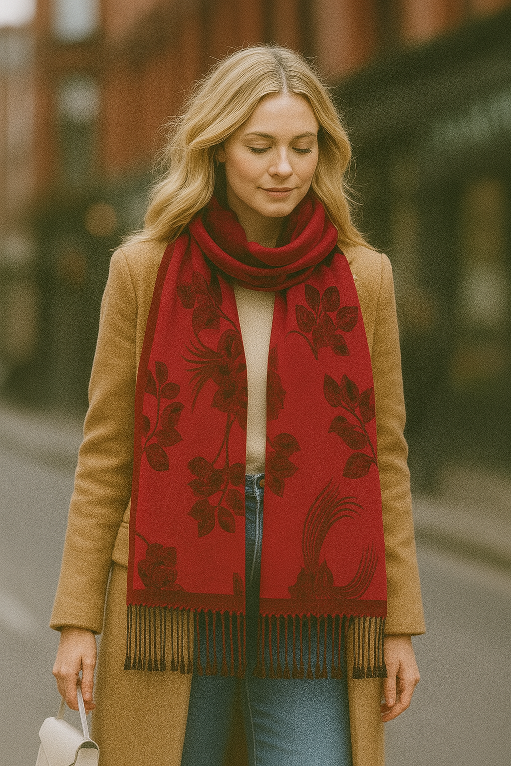 Original USA - Vente Écharpe – femme - Pashmina à bordure solide avec roses0