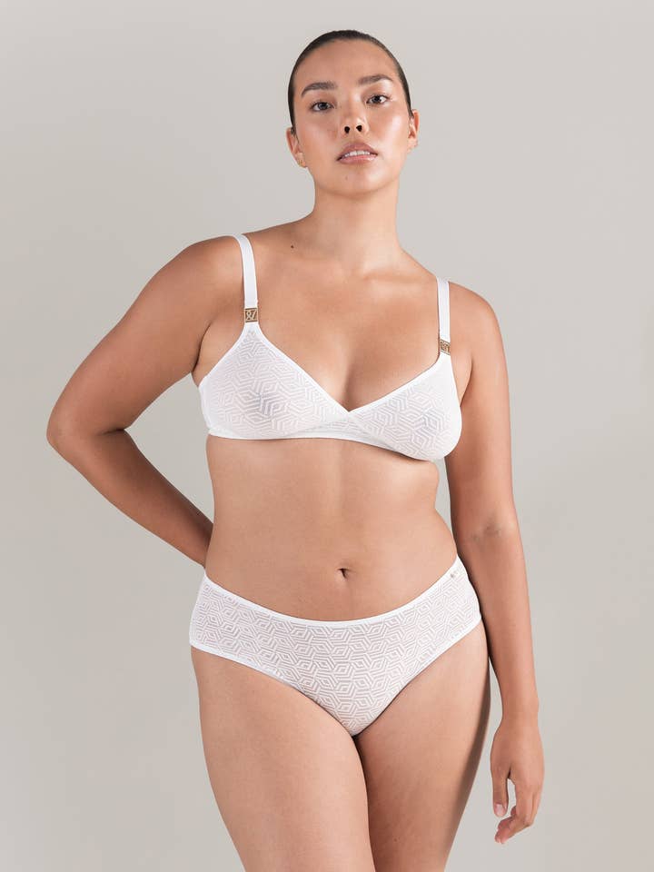 Bralette The Sheer Deco Easy Does It, coton blanc pour la vente par Nudea