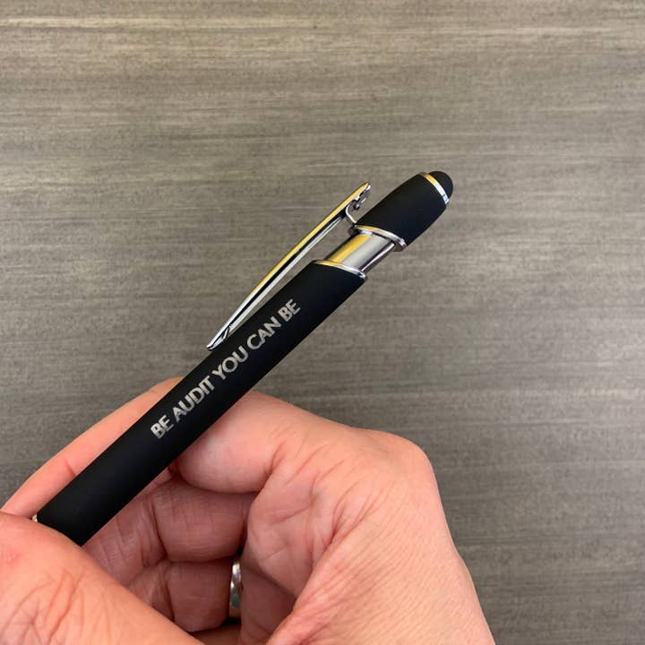 BE AUDIT YOU CAN BE black pen (Pen with Smart Phone Stylus) for wholesale by The Carbon Crusader