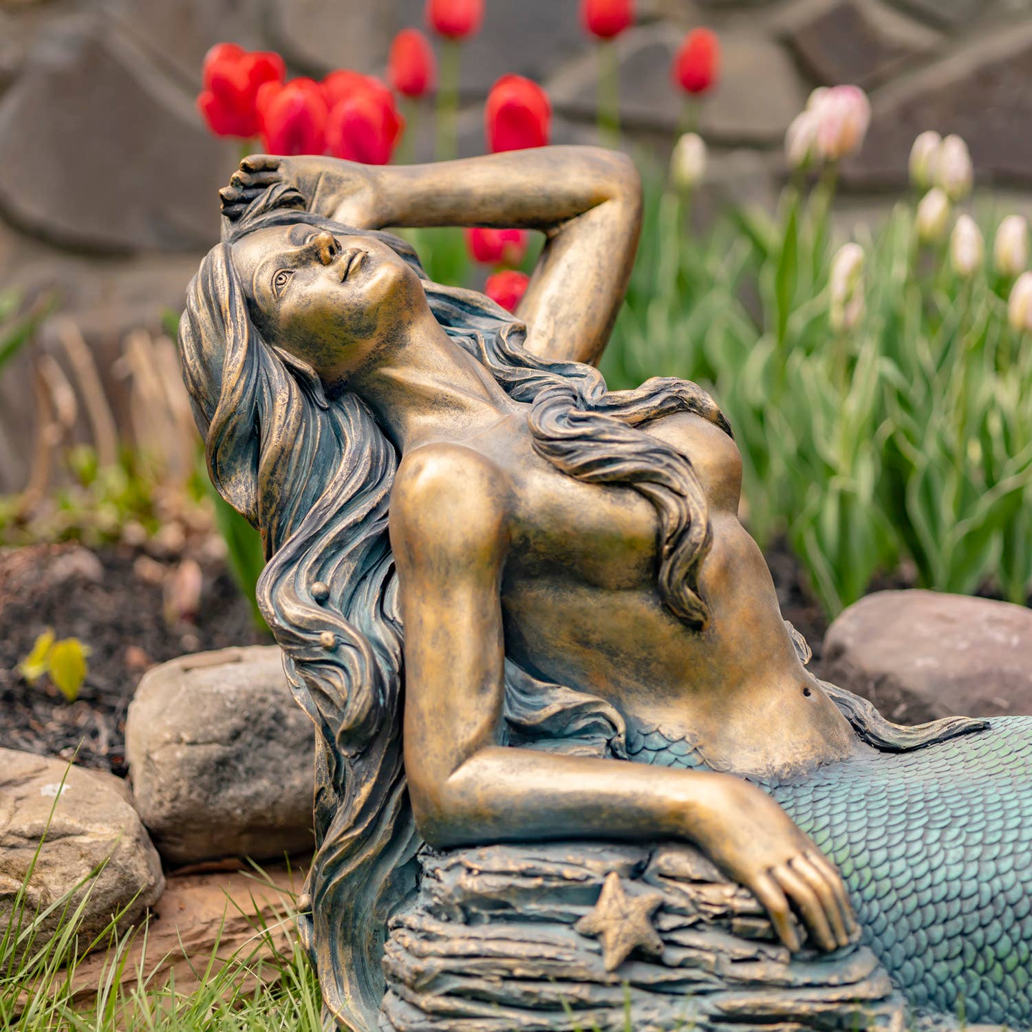 Zaer Ltd. International - Wholesale Outdoor Ornament/Decor - 36" Long Mermaid Reclining on Rock "Camree"0