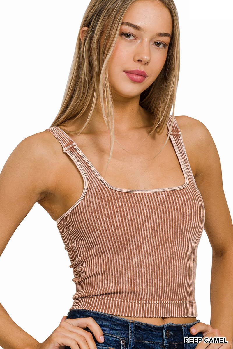 Vanilla Monkey - Wholesale Tank Top - Women's - Washed Seamless Square Neck Bra Padded Tank Top2