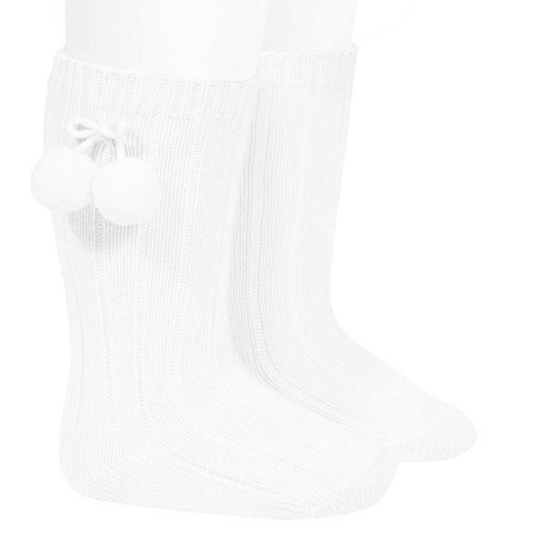Classical Child - Vente Chaussettes – enfant - Chaussettes de genouillères à pompon haute couleur blanche4