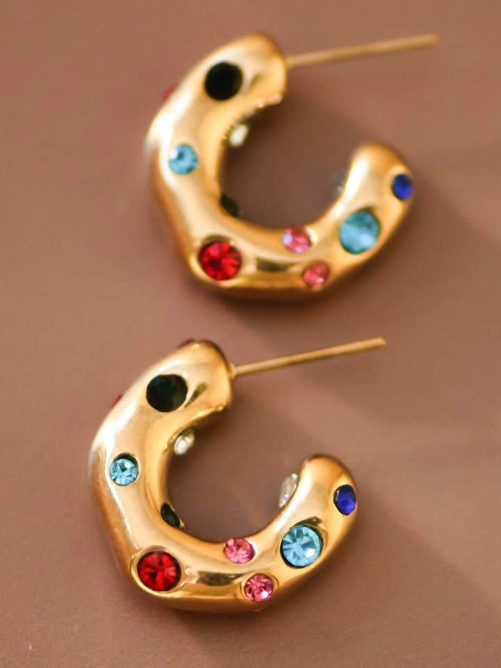 Boucles d'oreilles créoles en acier inoxydable plaqué or 18K étanches - 7017 pour la vente par Mia Accessories