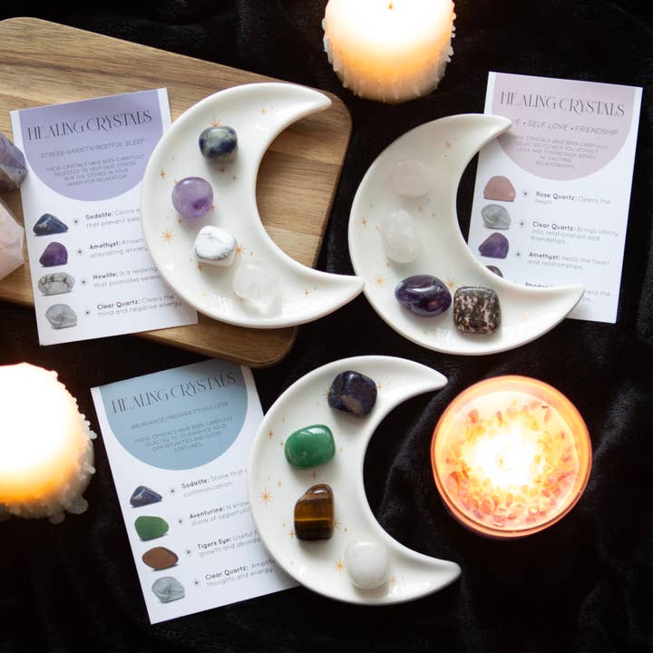Something Different Wholesale - Wholesale Spiritual Stone/Crystal - Success Healing Crystal Set with Moon Trinket Dish